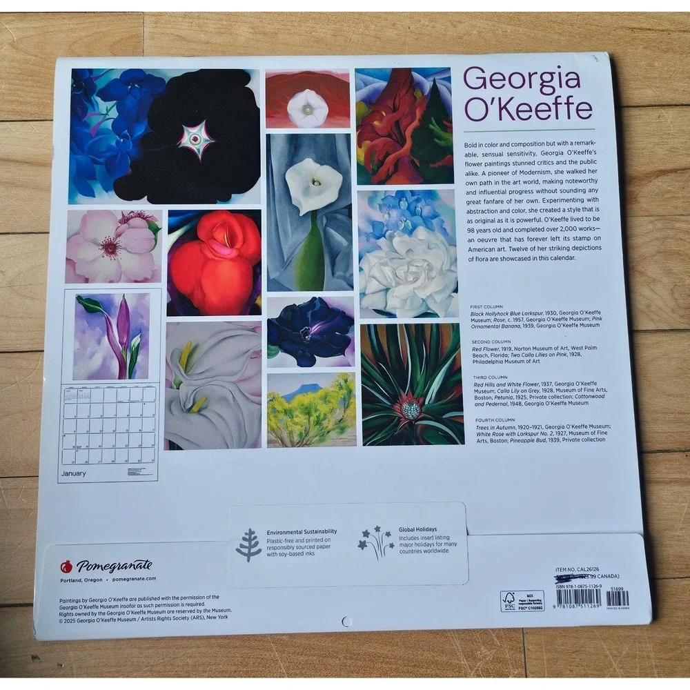 Georgia O'Keeffe 2026 Wall Calendar Pomegranate Floral Art Modernism New